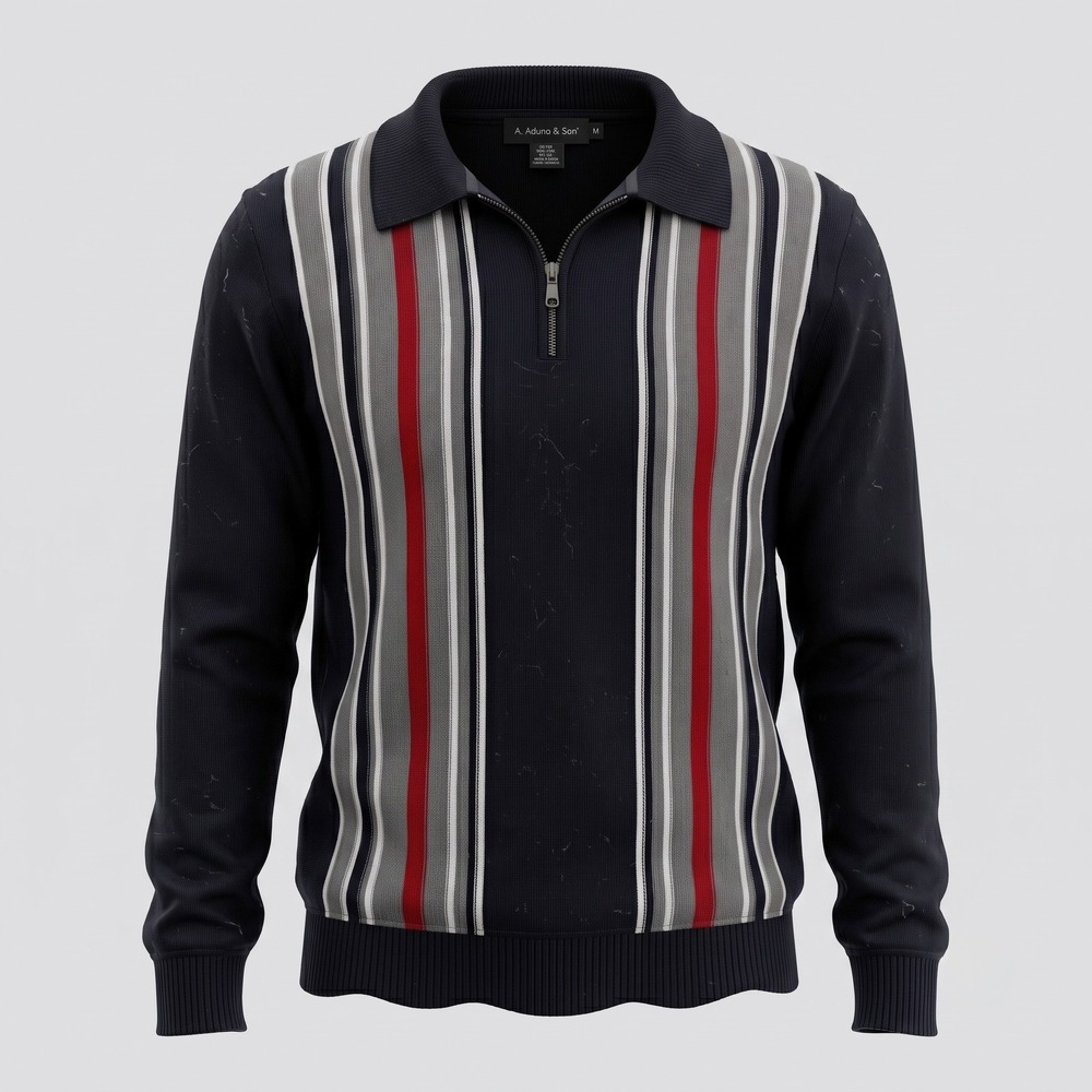 A. Adams & Spire Mens Medium Black Sweater Quarter Zip Vertical Stripe Knit